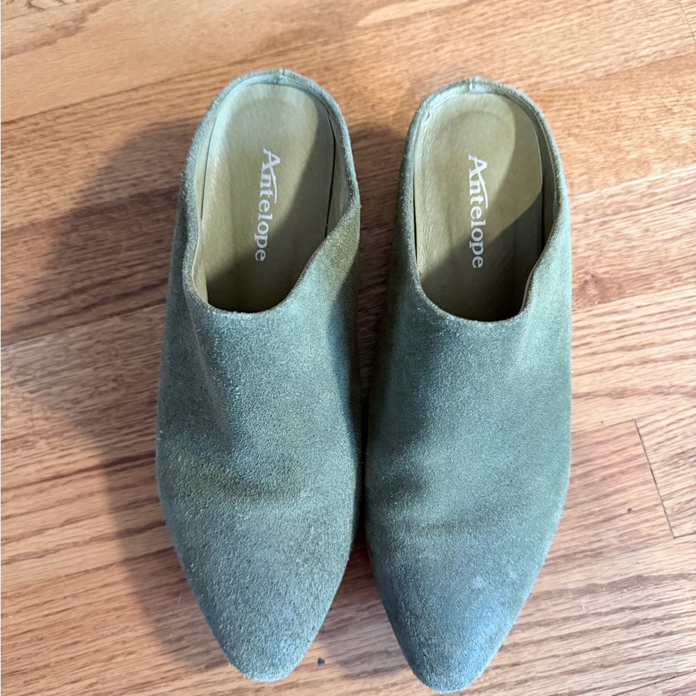 Antelope Olive Green Suede Slip-On Mules